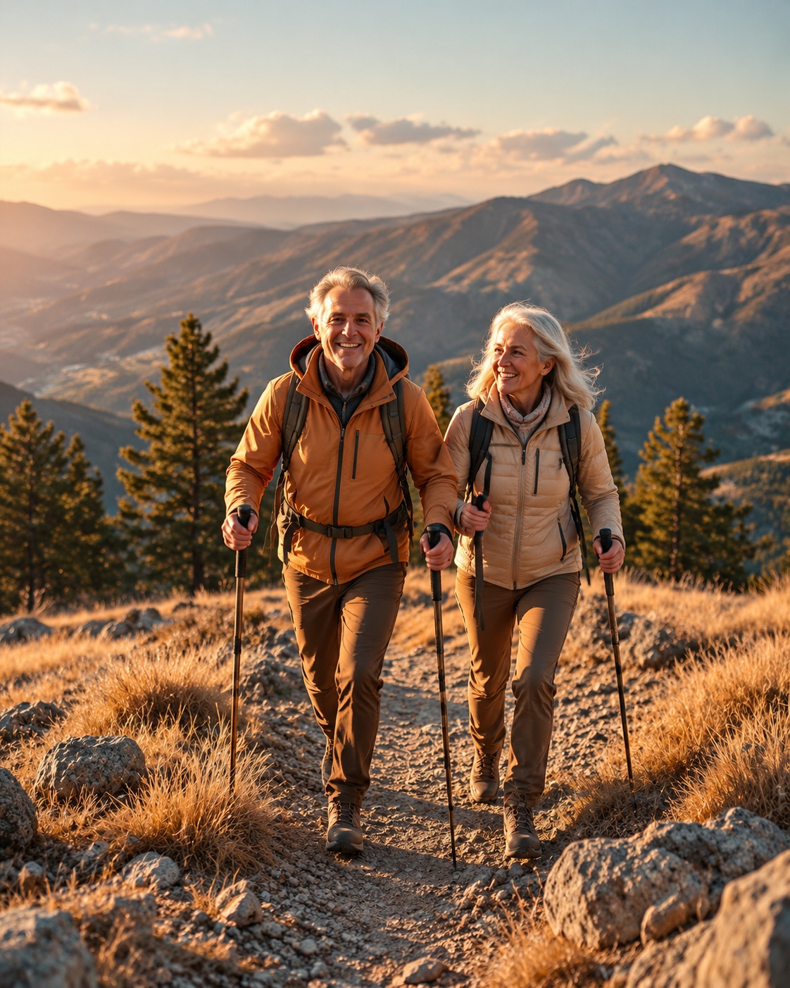 Mature couple hiking in the mountains — active living with ėNOS